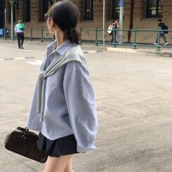 オーバーフィットストライプシャツ NAVY