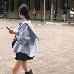 オーバーフィットストライプシャツ NAVY