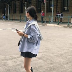 オーバーフィットストライプシャツ NAVY