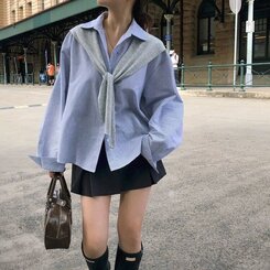 オーバーフィットストライプシャツ NAVY