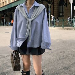 オーバーフィットストライプシャツ NAVY