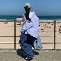 オーバーフィットストライプシャツ AQUA