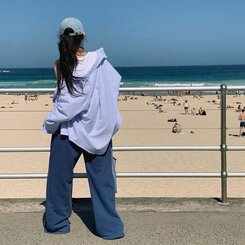 オーバーフィットストライプシャツ AQUA