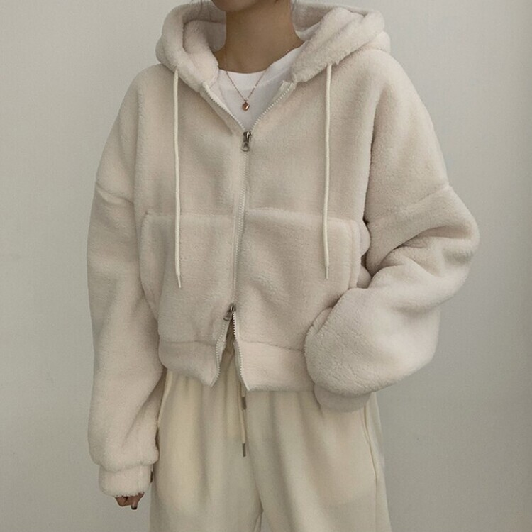 루이비 플리스 아방핏 후드 집업 투웨이 크롭 뽀글이 점퍼 맨투맨 양털 아우터