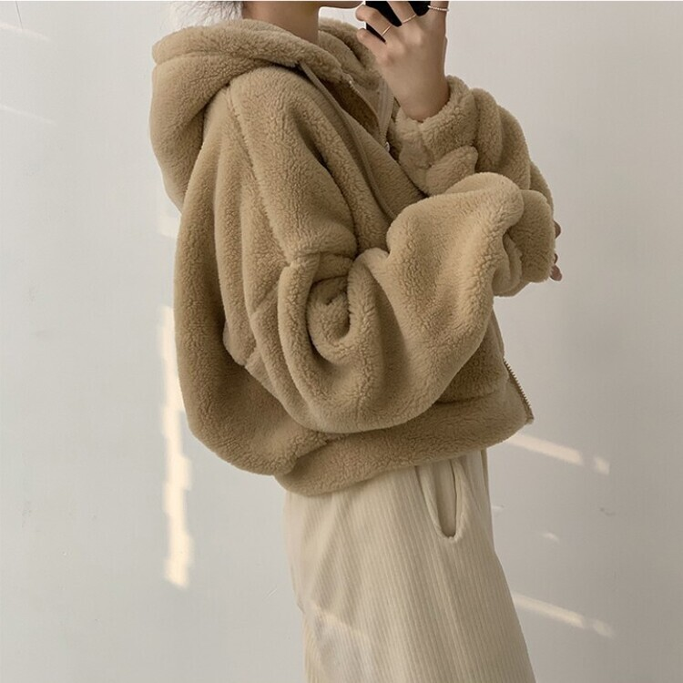 루이비 플리스 아방핏 후드 집업 투웨이 크롭 뽀글이 점퍼 맨투맨 양털 아우터