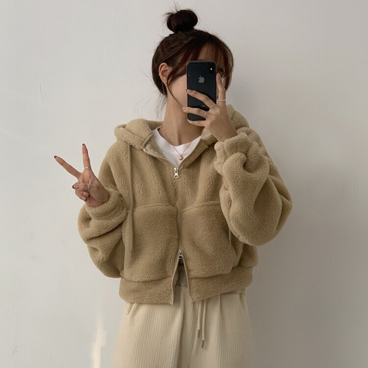 루이비 플리스 아방핏 후드 집업 투웨이 크롭 뽀글이 점퍼 맨투맨 양털 아우터