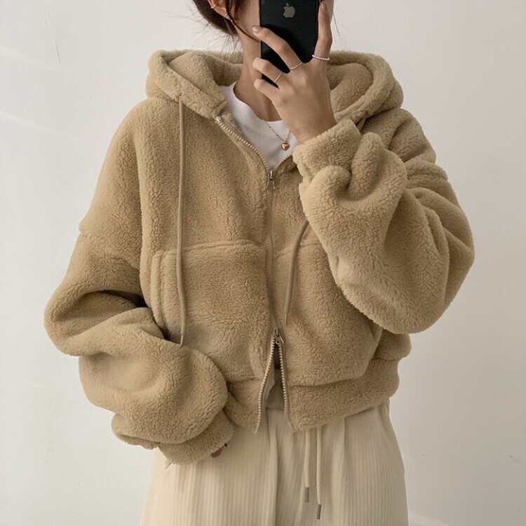 루이비 플리스 아방핏 후드 집업 투웨이 크롭 뽀글이 점퍼 맨투맨 양털 아우터