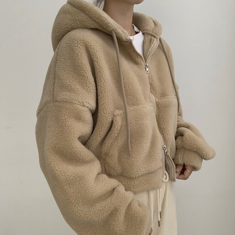 루이비 플리스 아방핏 후드 집업 투웨이 크롭 뽀글이 점퍼 맨투맨 양털 아우터