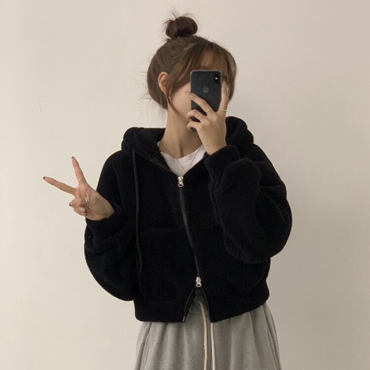 루이비 플리스 아방핏 후드 집업 투웨이 크롭 뽀글이 점퍼 맨투맨 양털 아우터