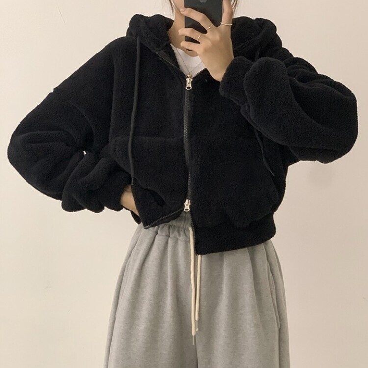 루이비 플리스 아방핏 후드 집업 투웨이 크롭 뽀글이 점퍼 맨투맨 양털 아우터