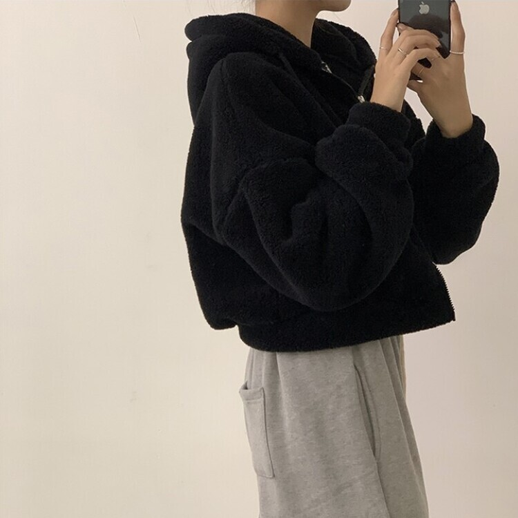 루이비 플리스 아방핏 후드 집업 투웨이 크롭 뽀글이 점퍼 맨투맨 양털 아우터