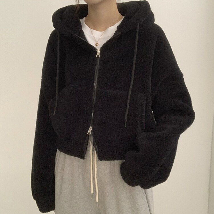 루이비 플리스 아방핏 후드 집업 투웨이 크롭 뽀글이 점퍼 맨투맨 양털 아우터