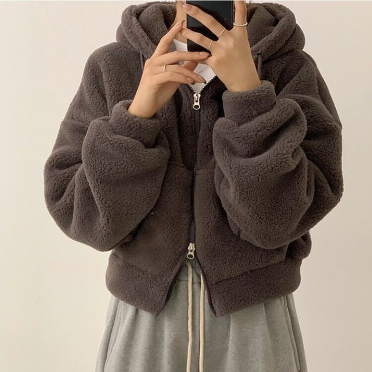 루이비 플리스 아방핏 후드 집업 투웨이 크롭 뽀글이 점퍼 맨투맨 양털 아우터