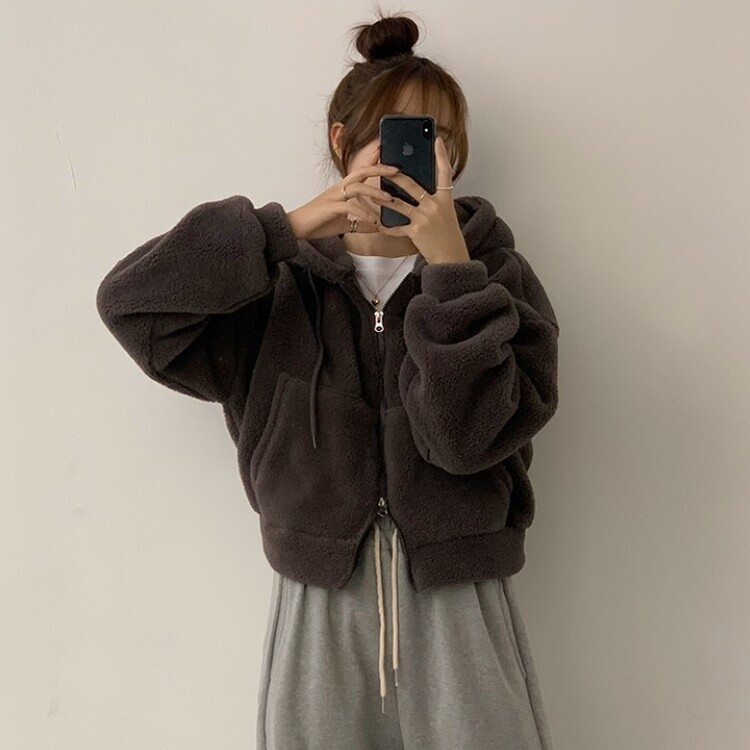 루이비 플리스 아방핏 후드 집업 투웨이 크롭 뽀글이 점퍼 맨투맨 양털 아우터