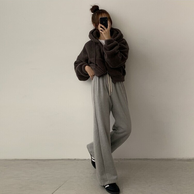 루이비 플리스 아방핏 후드 집업 투웨이 크롭 뽀글이 점퍼 맨투맨 양털 아우터