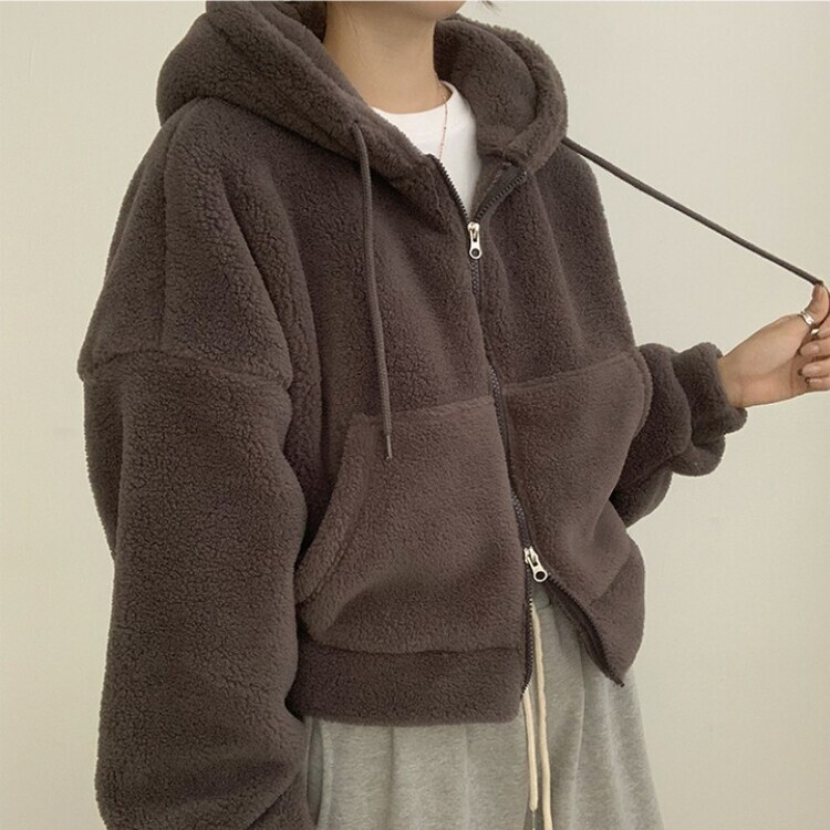 루이비 플리스 아방핏 후드 집업 투웨이 크롭 뽀글이 점퍼 맨투맨 양털 아우터