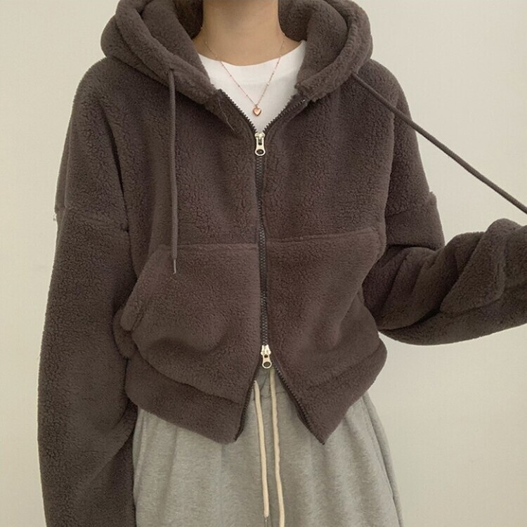 루이비 플리스 아방핏 후드 집업 투웨이 크롭 뽀글이 점퍼 맨투맨 양털 아우터