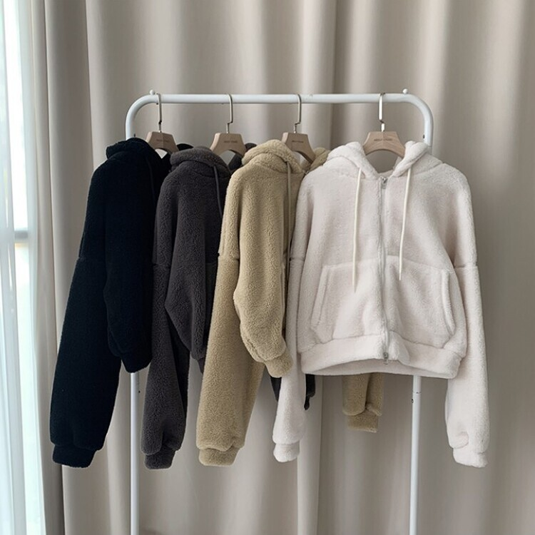 루이비 플리스 아방핏 후드 집업 투웨이 크롭 뽀글이 점퍼 맨투맨 양털 아우터