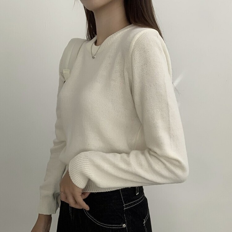 파스텔 가을 겨울 긴팔 라운드 무지 베이직 니트 아이보리