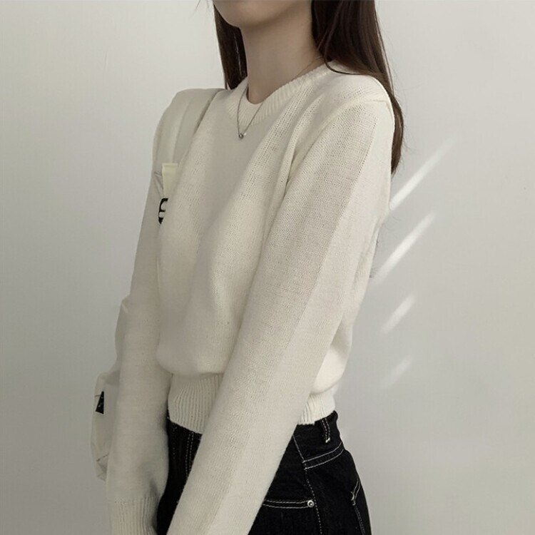 파스텔 가을 겨울 긴팔 라운드 무지 베이직 니트 아이보리