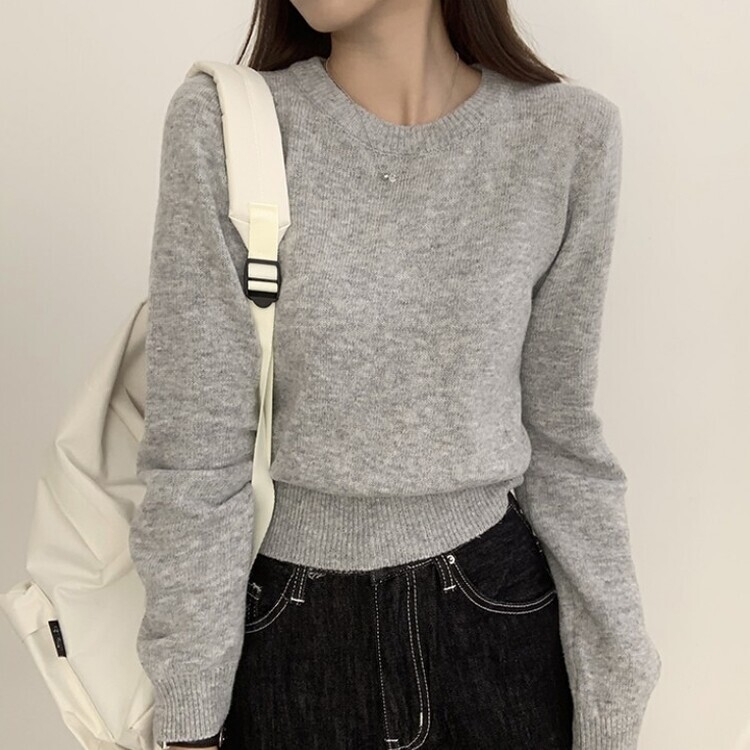 파스텔 가을 겨울 긴팔 라운드 무지 베이직 니트 라이트그레이