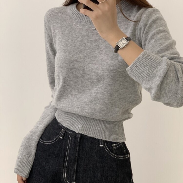 파스텔 가을 겨울 긴팔 라운드 무지 베이직 니트 라이트그레이