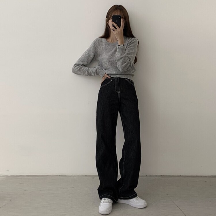 파스텔 가을 겨울 긴팔 라운드 무지 베이직 니트 라이트그레이