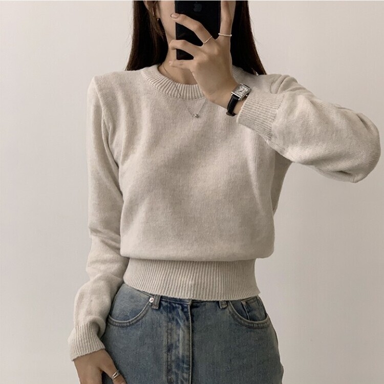 파스텔 가을 겨울 긴팔 라운드 무지 베이직 니트 오트밀