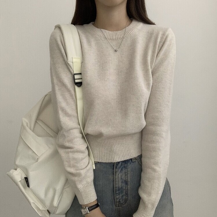 파스텔 가을 겨울 긴팔 라운드 무지 베이직 니트 오트밀