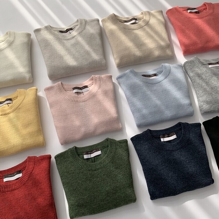파스텔 가을 겨울 긴팔 라운드 무지 베이직 니트