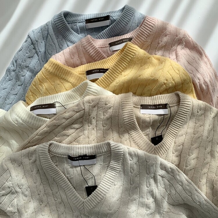 겨울 브이넥 꽈배기 허리잘록 숏 긴팔 니트