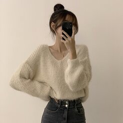 ニット Vネックアンゴラニット6色 IVORY
