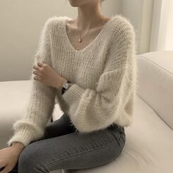 ニット Vネックアンゴラニット6色 IVORY