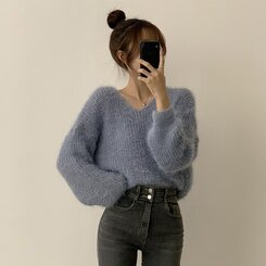 ニット Vネックアンゴラニット6色 AQUA