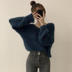 ニット Vネックアンゴラニット6色 BLUE