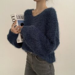ニット Vネックアンゴラニット6色 BLUE