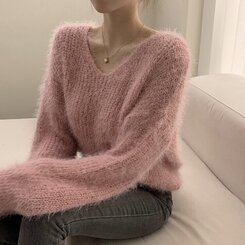 ニット Vネックアンゴラニット6色 PINK