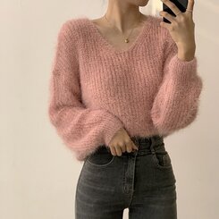 ニット Vネックアンゴラニット6色 PINK