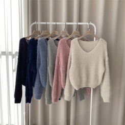 ニット Vネックアンゴラニット6色
