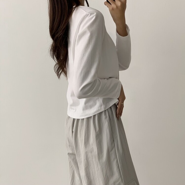 프리미엄 라운드 세미 크롭 데일리 무지긴팔 베이직 긴팔티 기본 레이어드 긴소매티셔츠