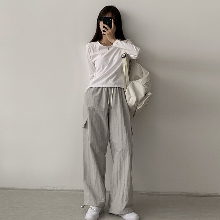 프리미엄 라운드 세미 크롭 데일리 무지긴팔 베이직 긴팔티 기본 레이어드 긴소매티셔츠