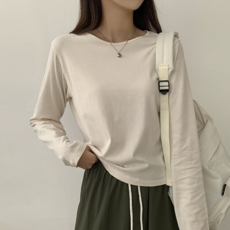 프리미엄 라운드 세미 크롭 데일리 무지긴팔 베이직 긴팔티 기본 레이어드 긴소매티셔츠