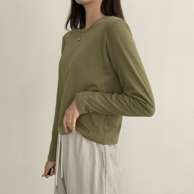 프리미엄 라운드 세미 크롭 데일리 무지긴팔 베이직 긴팔티 기본 레이어드 긴소매티셔츠