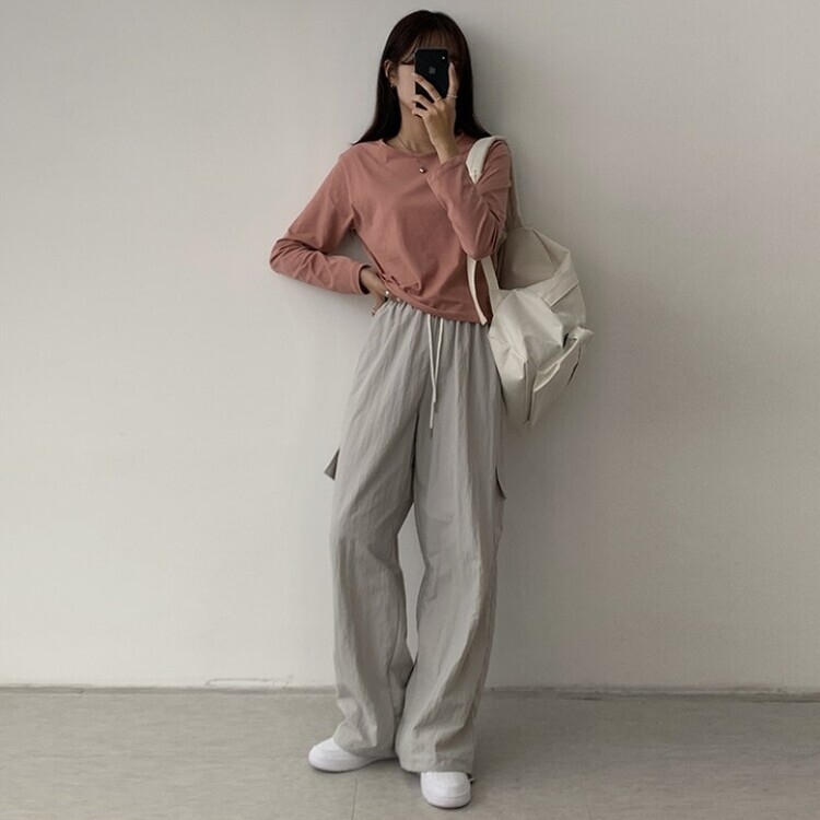 프리미엄 라운드 세미 크롭 데일리 무지긴팔 베이직 긴팔티 기본 레이어드 긴소매티셔츠