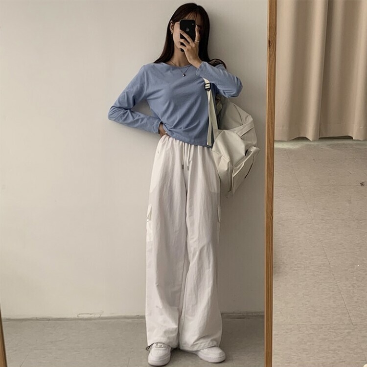 프리미엄 라운드 세미 크롭 데일리 무지긴팔 베이직 긴팔티 기본 레이어드 긴소매티셔츠