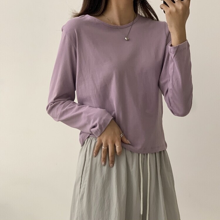 프리미엄 라운드 세미 크롭 데일리 무지긴팔 베이직 긴팔티 기본 레이어드 긴소매티셔츠