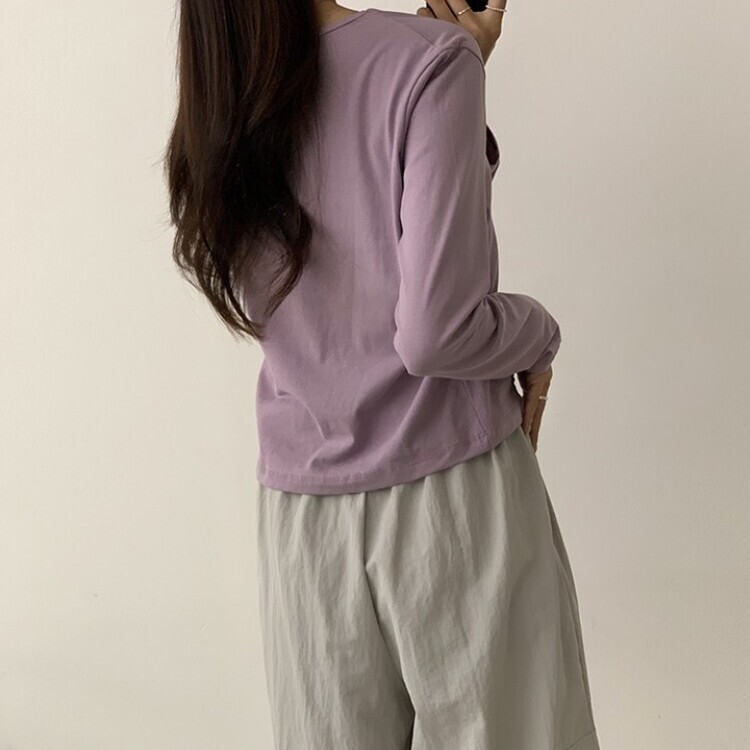 프리미엄 라운드 세미 크롭 데일리 무지긴팔 베이직 긴팔티 기본 레이어드 긴소매티셔츠