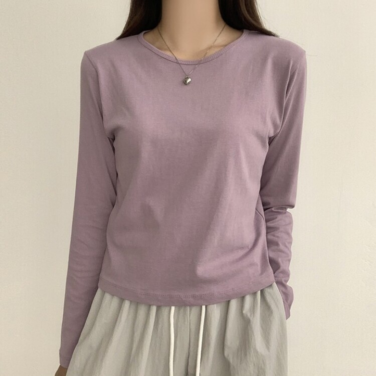 프리미엄 라운드 세미 크롭 데일리 무지긴팔 베이직 긴팔티 기본 레이어드 긴소매티셔츠