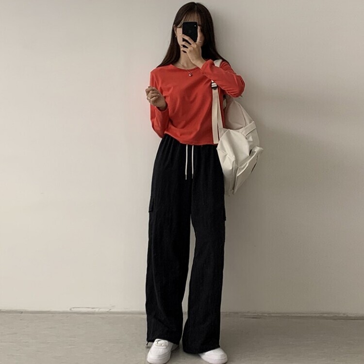 프리미엄 라운드 세미 크롭 데일리 무지긴팔 베이직 긴팔티 기본 레이어드 긴소매티셔츠