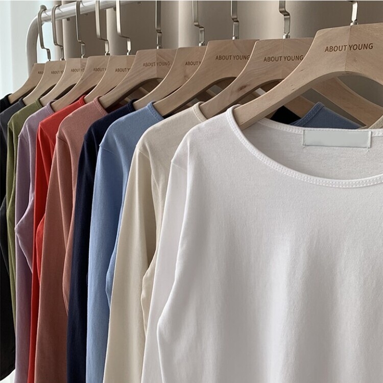 프리미엄 라운드 세미 크롭 데일리 무지긴팔 베이직 긴팔티 기본 레이어드 긴소매티셔츠